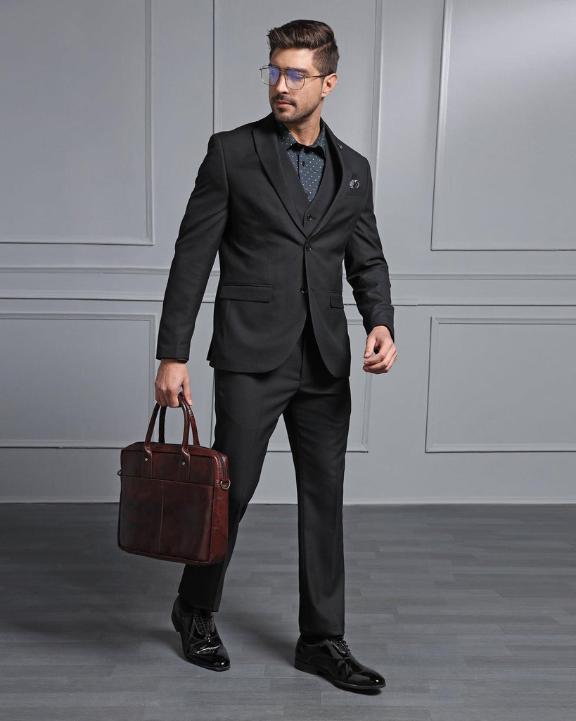 Three Piece Black Textured Formal Suits - Carbon