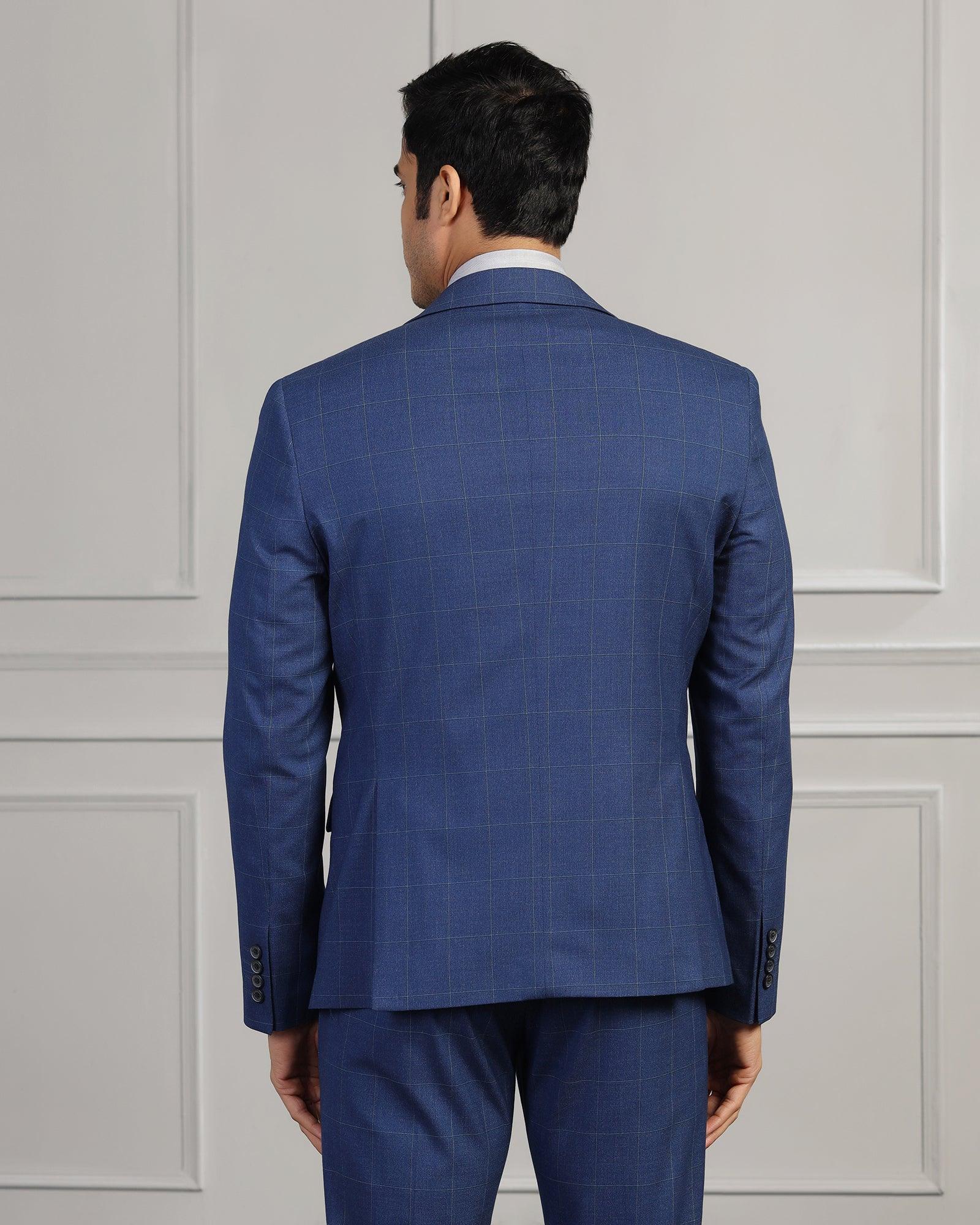 Three Piece Blue Check Formal Suit - Forex