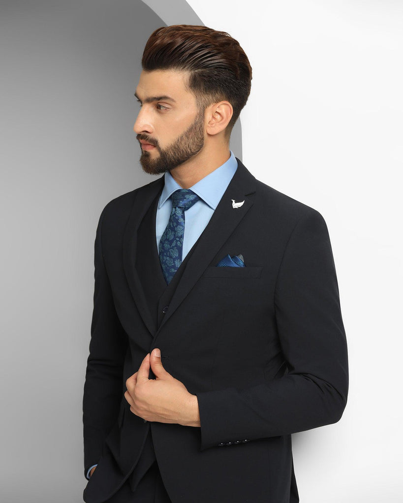 Three Piece Blue Solid Suit - Derret