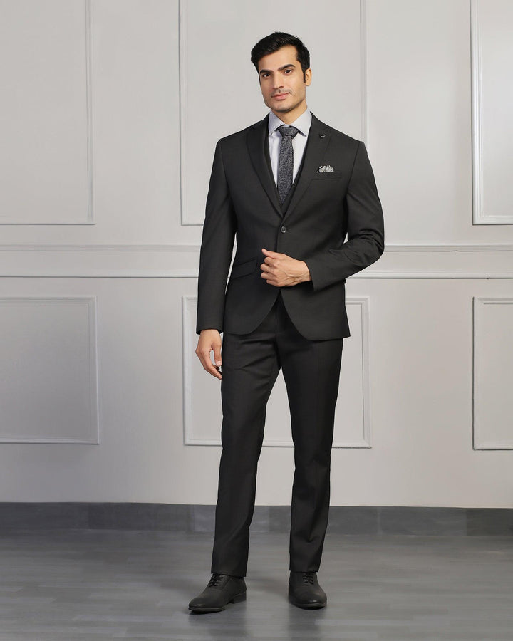 Three Piece Charcoal Solid Formal Suit - Beryl