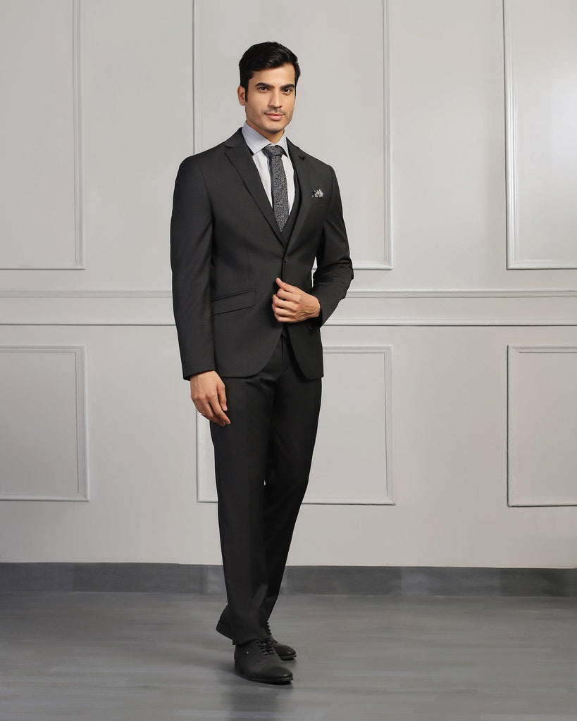 Three Piece Charcoal Solid Formal Suit - Beryl