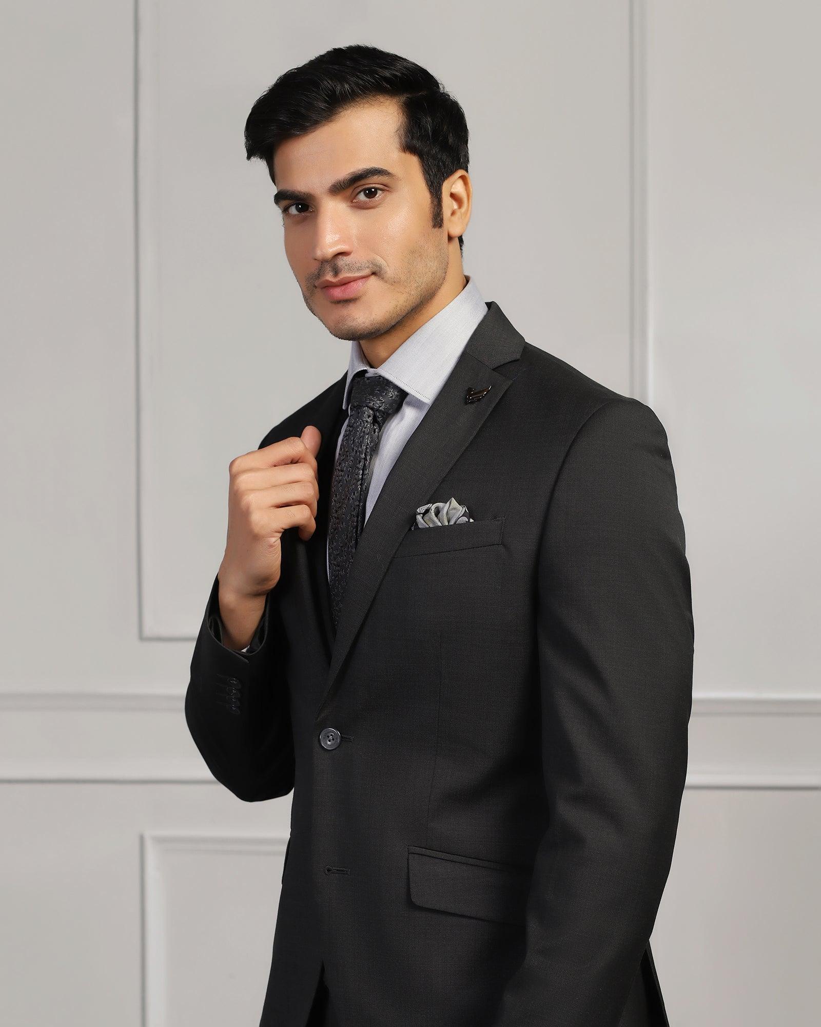 Three Piece Charcoal Solid Formal Suit - Beryl