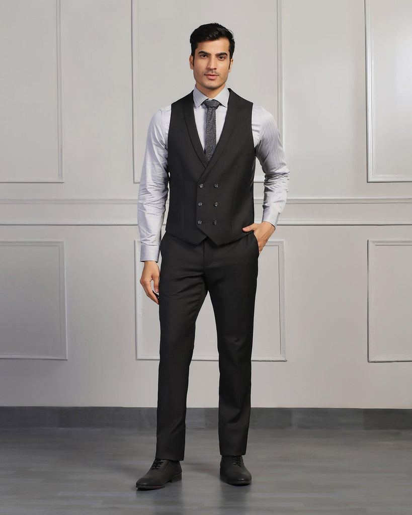 Three Piece Charcoal Solid Formal Suit - Beryl