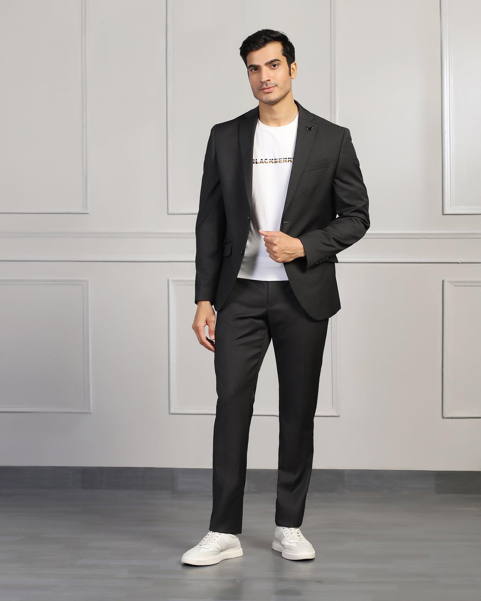 Three Piece Charcoal Solid Formal Suit - Beryl