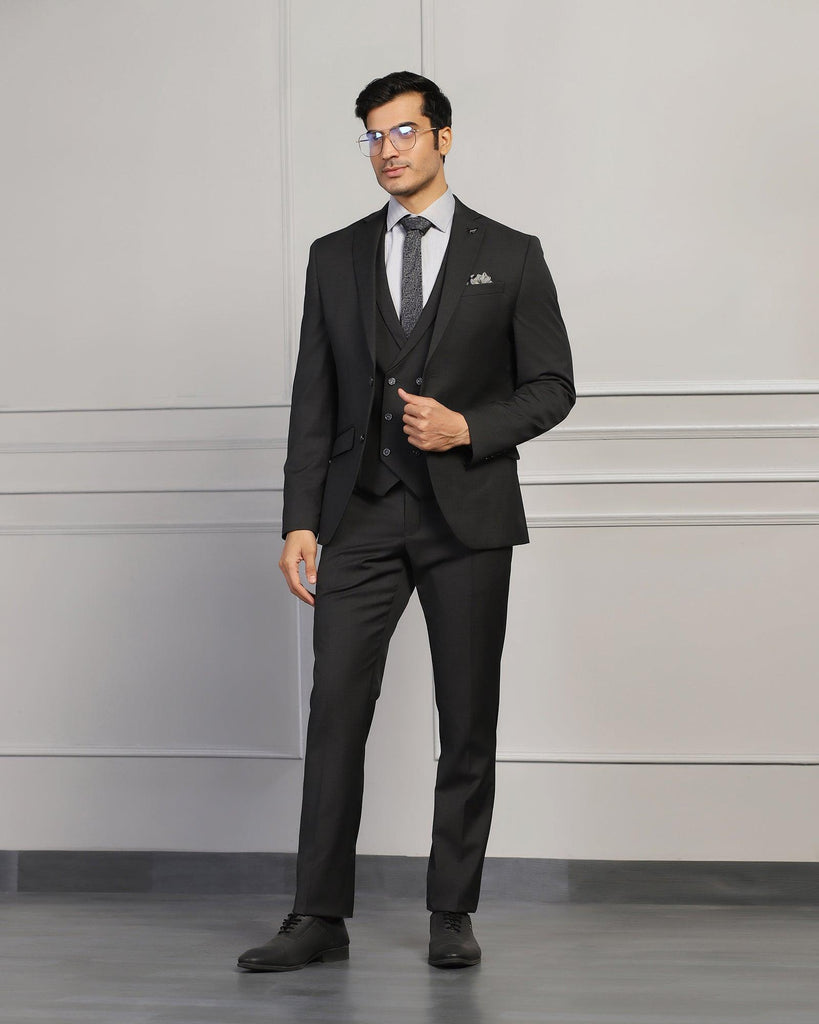 Three Piece Charcoal Solid Formal Suit - Beryl