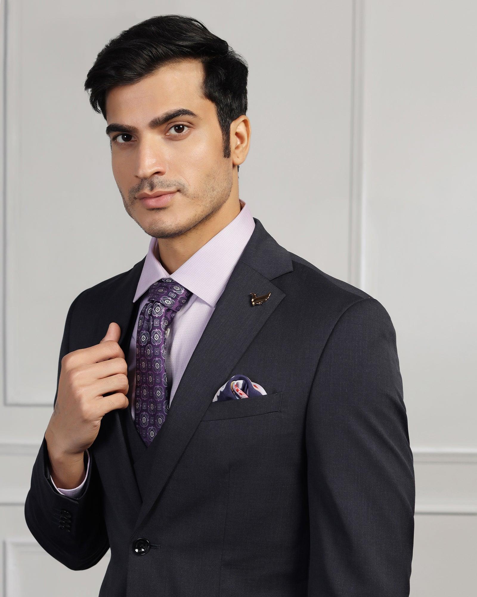 Three Piece Charcoal Solid Formal Suit - Keno