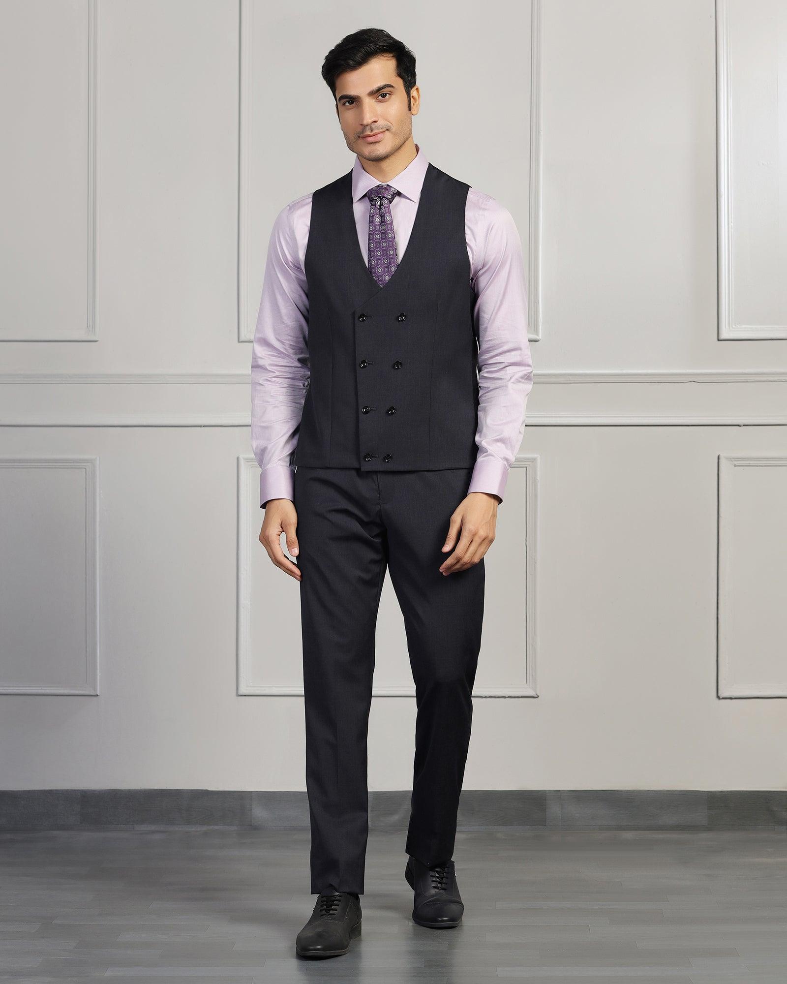 Three Piece Charcoal Solid Formal Suit - Keno