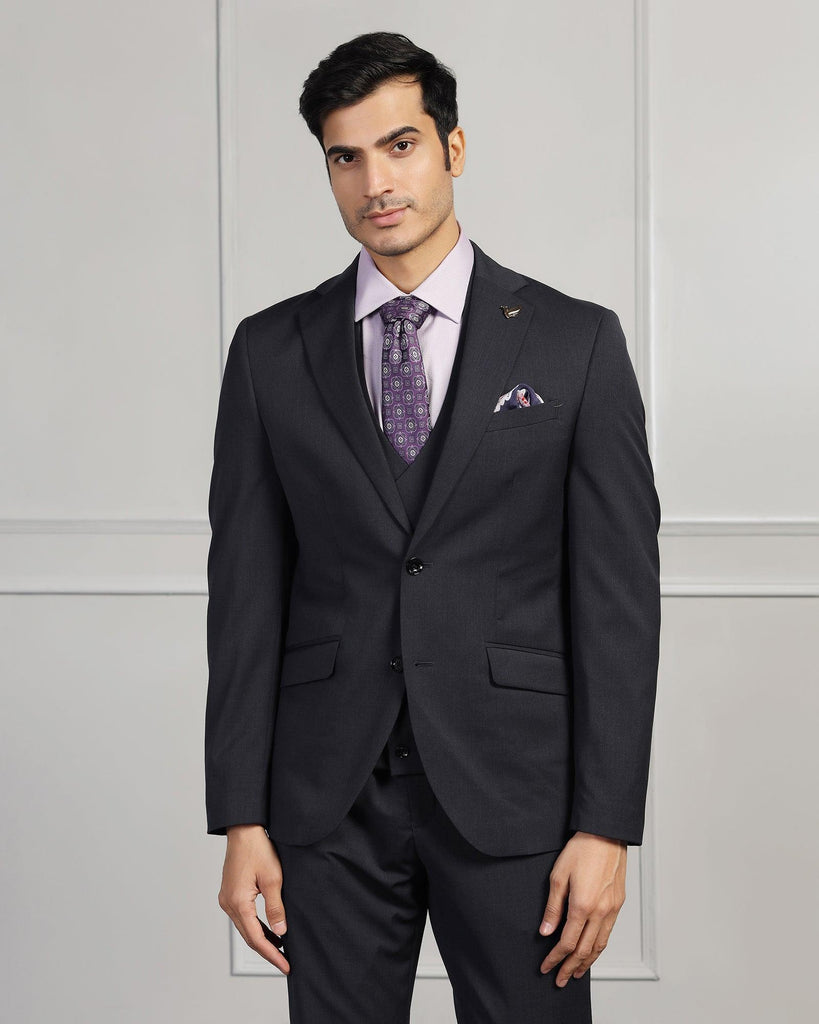 Three Piece Charcoal Solid Formal Suit - Keno