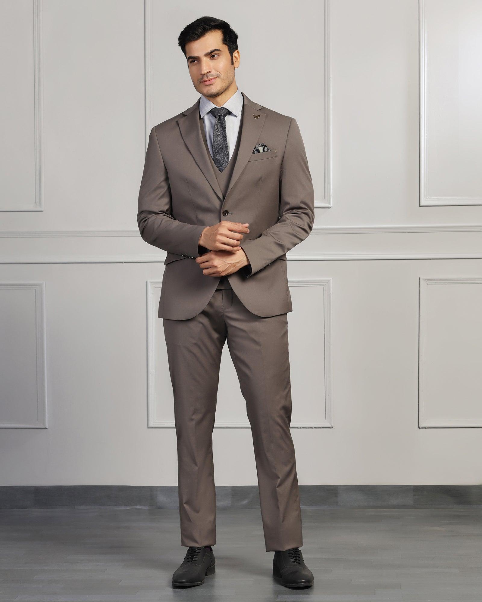 Three Piece Dark Grey Solid Formal Suit - Keno