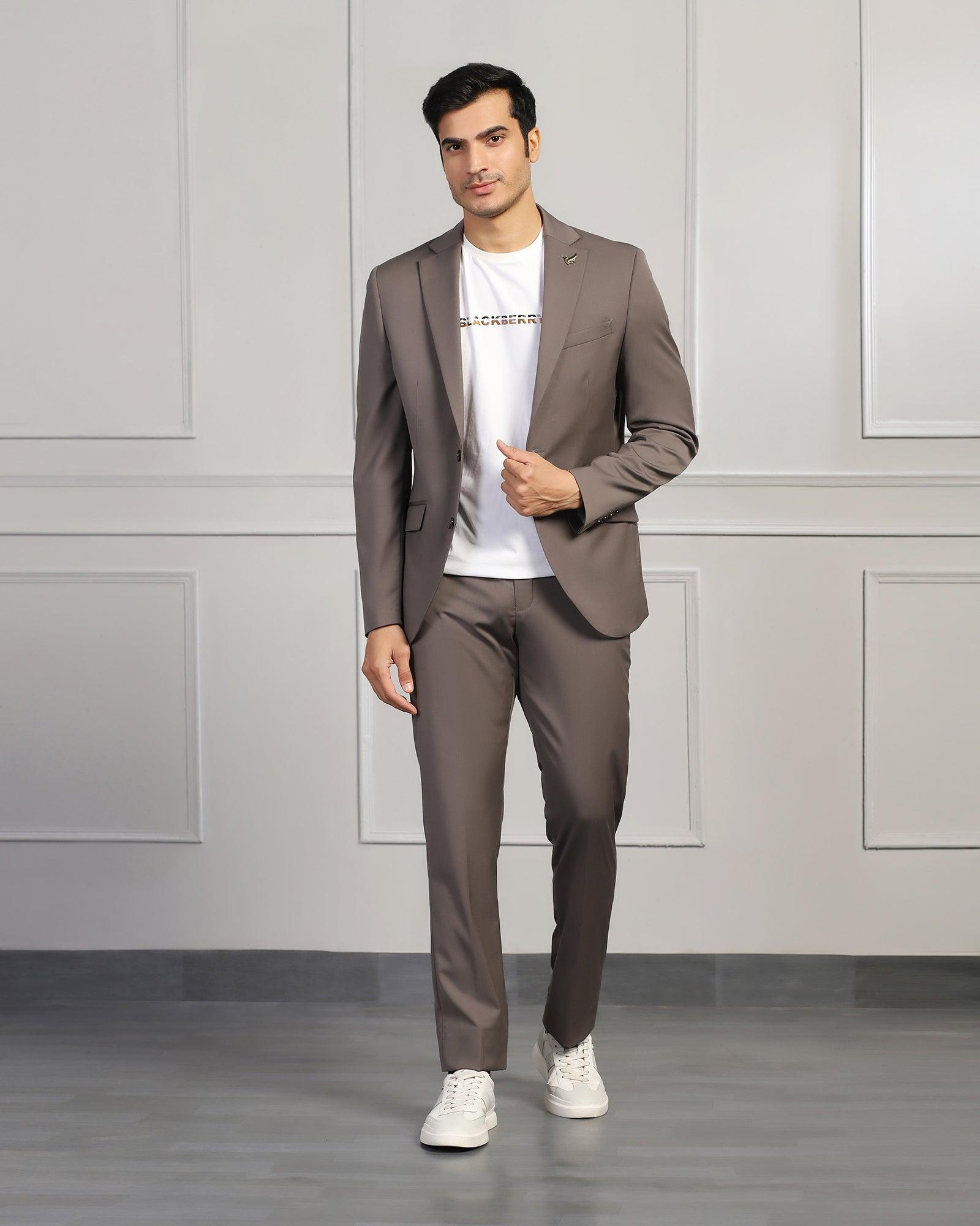 Three Piece Dark Grey Solid Formal Suit - Keno