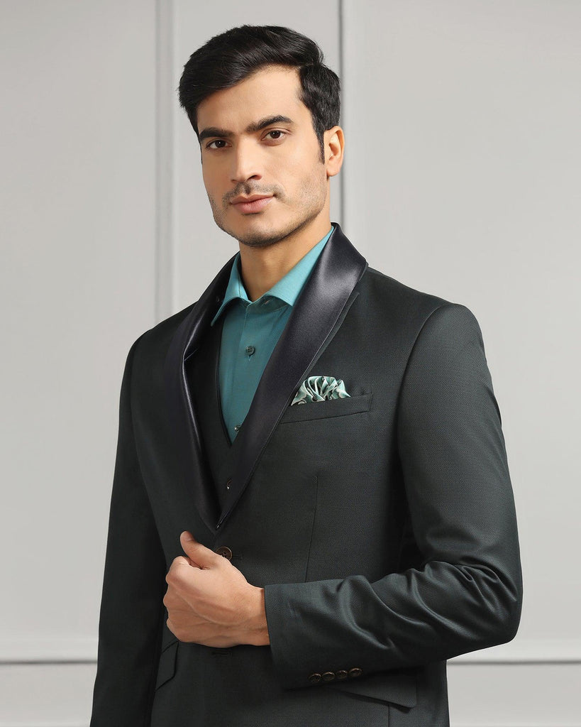 Three Piece Green Solid Formal Suit - Oestin