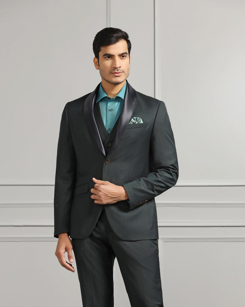 Three Piece Green Solid Formal Suit - Oestin