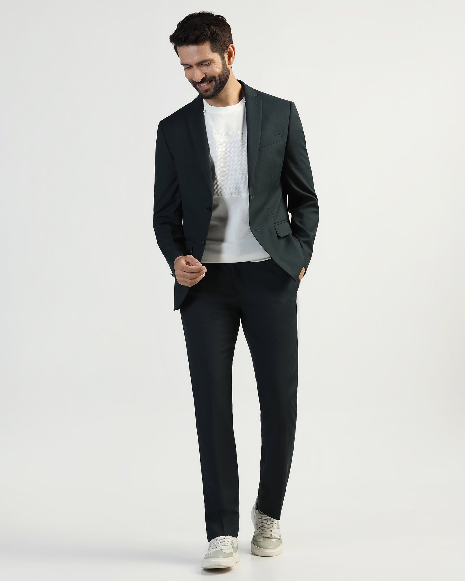 Three Piece Green Textured Formal Suit - Macren