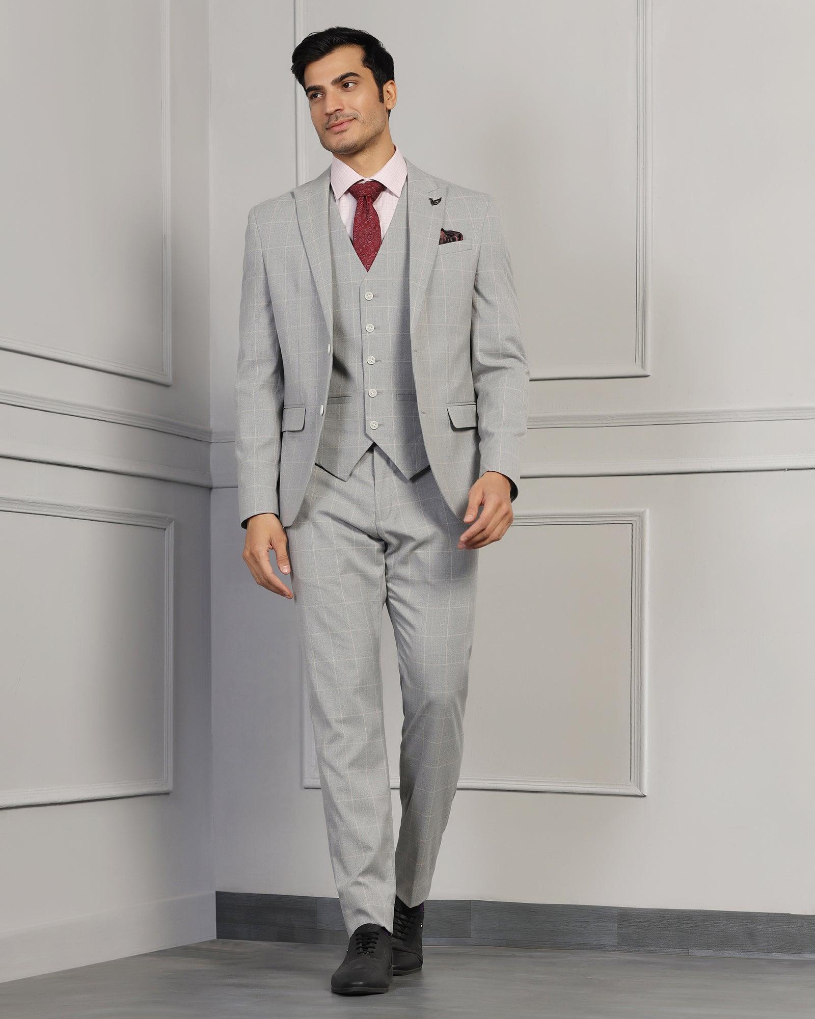 Three Piece Grey Check Formal Suit - Forex