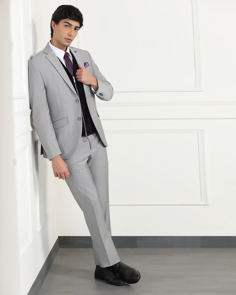 Three Piece Grey Textured Formal Suit - Inigo