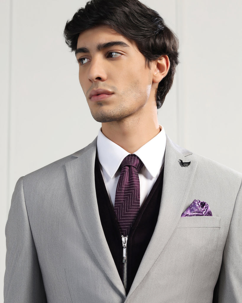 Three Piece Grey Textured Formal Suit - Inigo