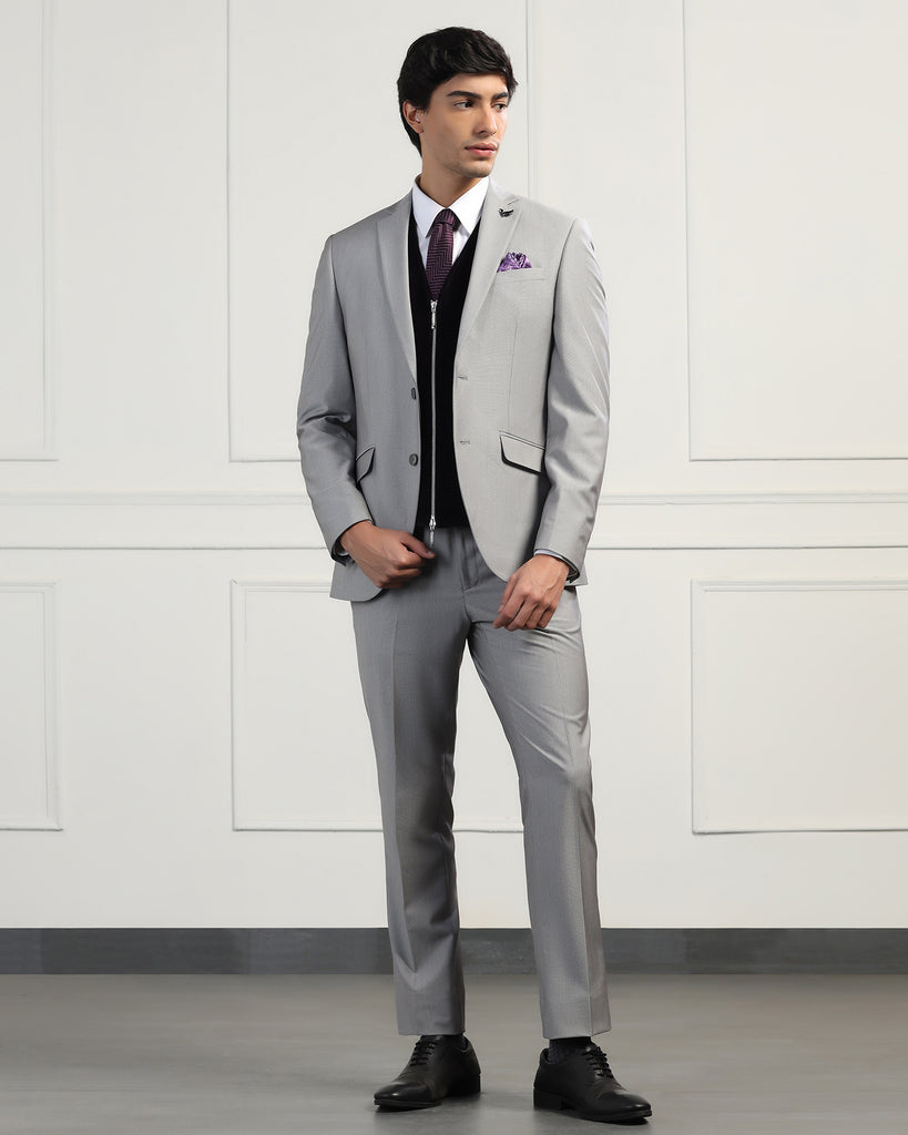 Three Piece Grey Textured Formal Suit - Inigo