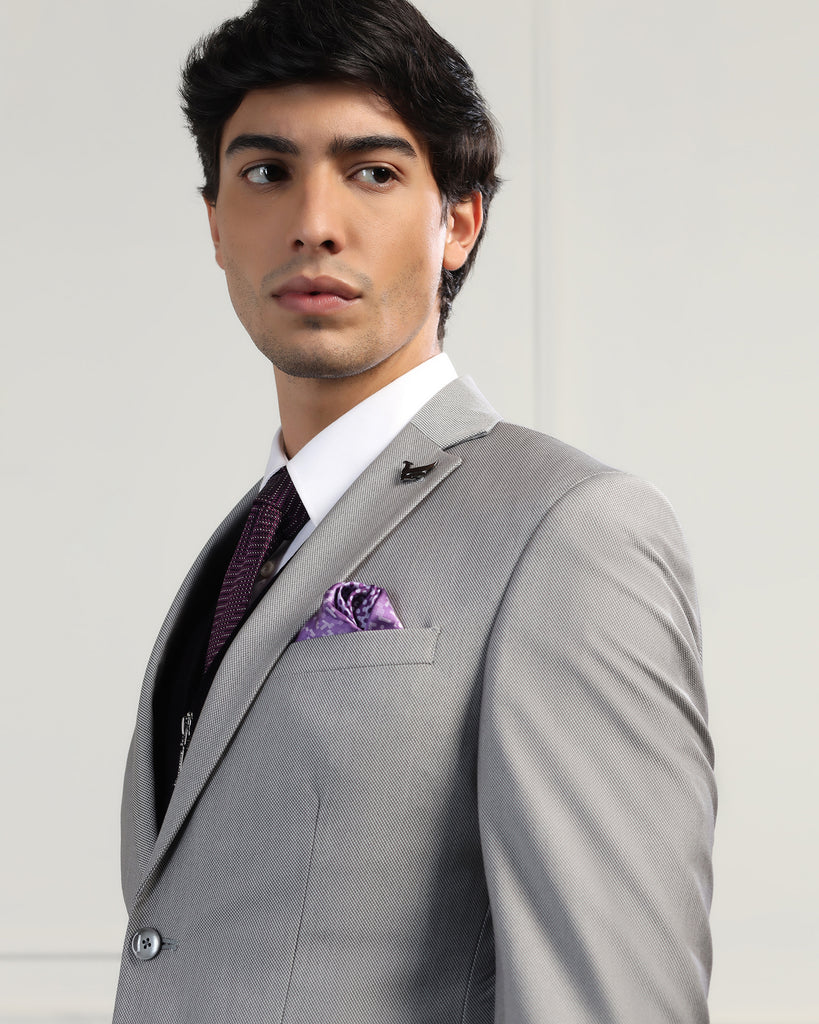 Three Piece Grey Textured Formal Suit - Inigo