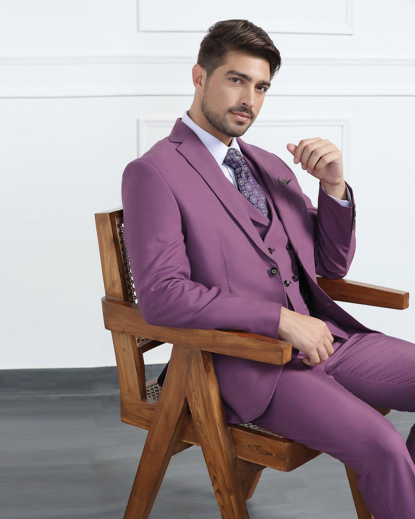 Three Piece Mauve Solid Formal Suit - Randle