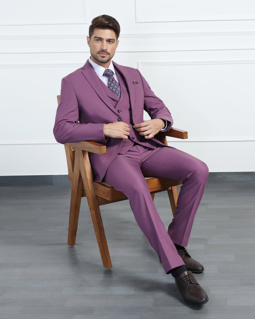 Three Piece Mauve Solid Formal Suit - Randle