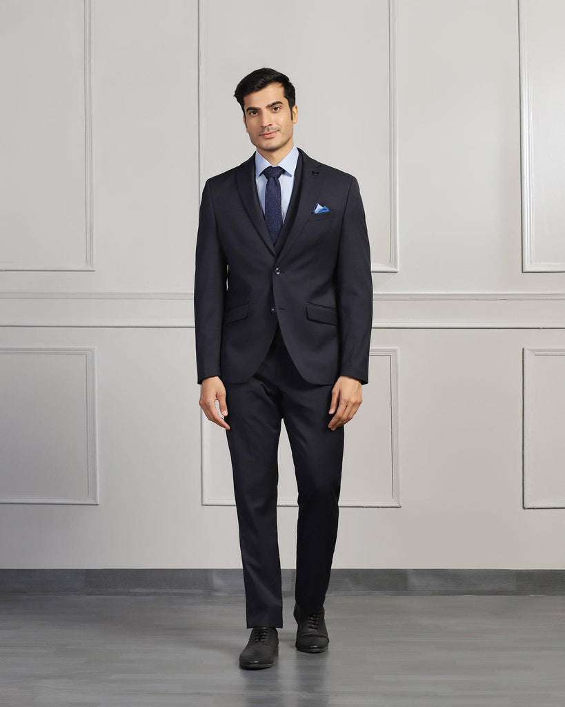 Three Piece Navy Solid Formal Suit - Beryl