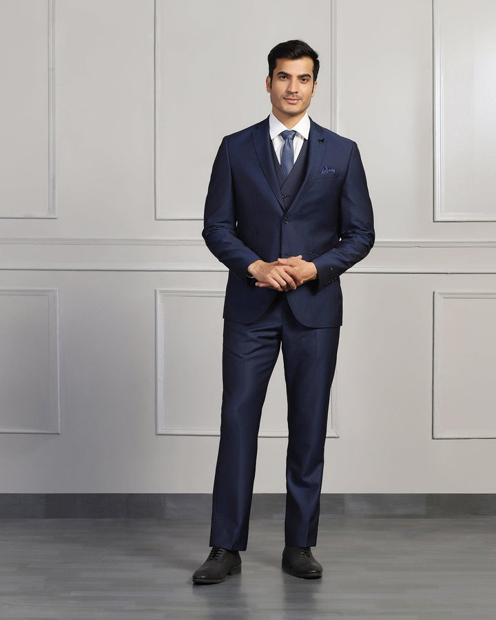 Three Piece Navy Textured Formal Suit - Mercer