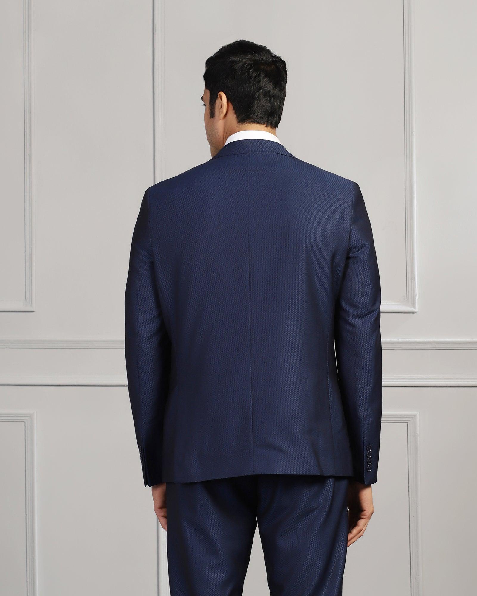 Three Piece Navy Textured Formal Suit - Mercer