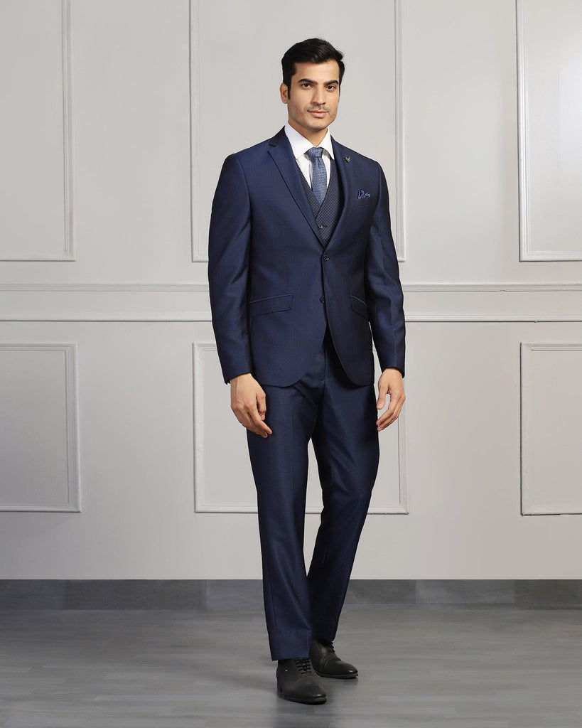 Three Piece Navy Textured Formal Suit - Mercer