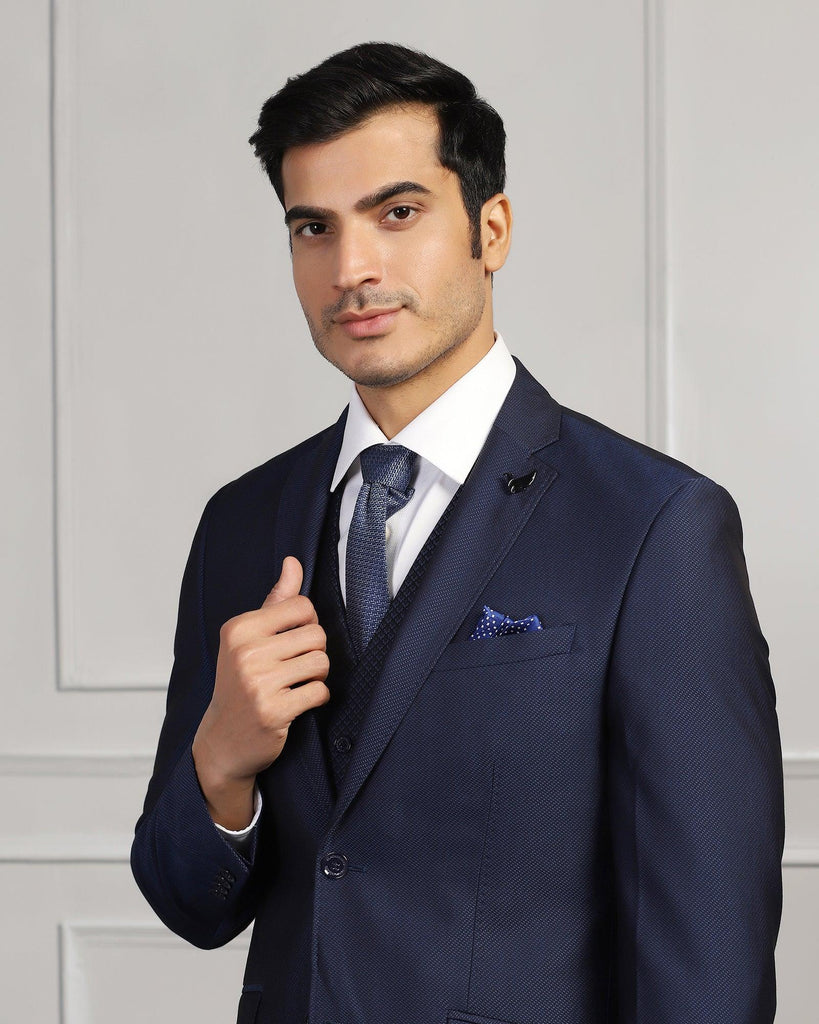 Three Piece Navy Textured Formal Suit - Mercer