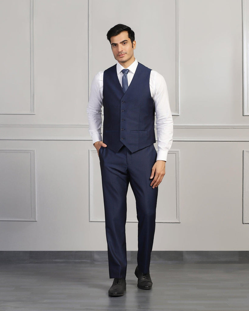 Three Piece Navy Textured Formal Suit - Mercer