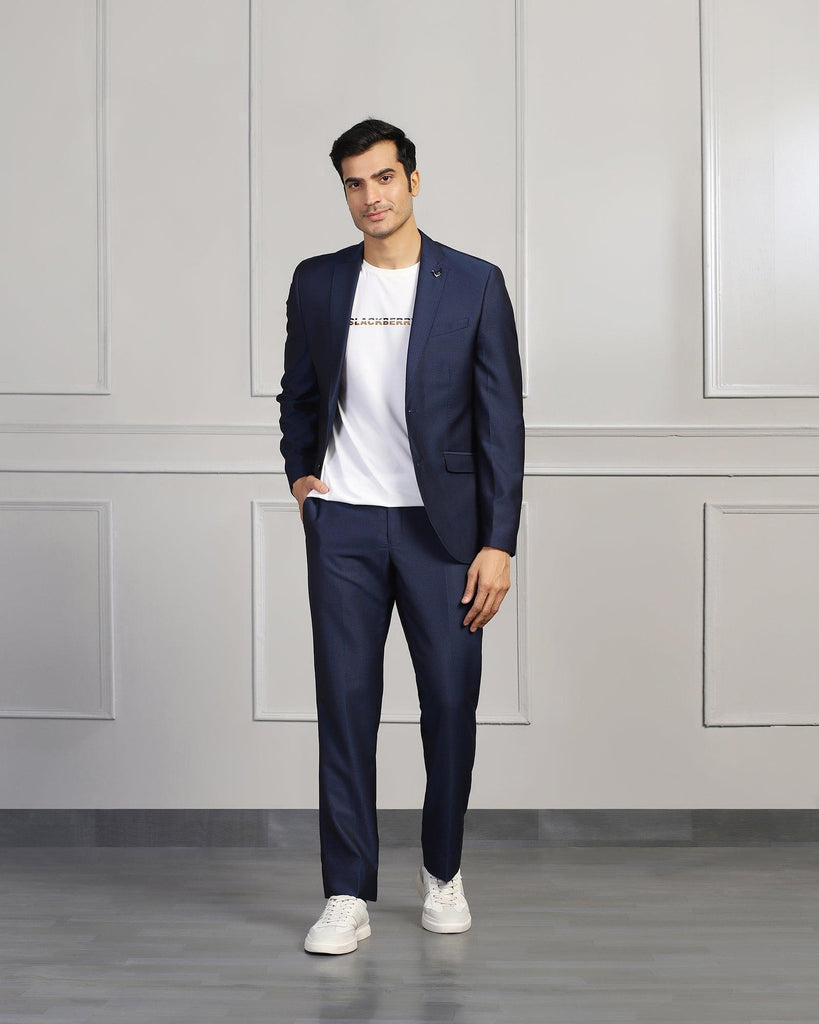 Three Piece Navy Textured Formal Suit - Mercer