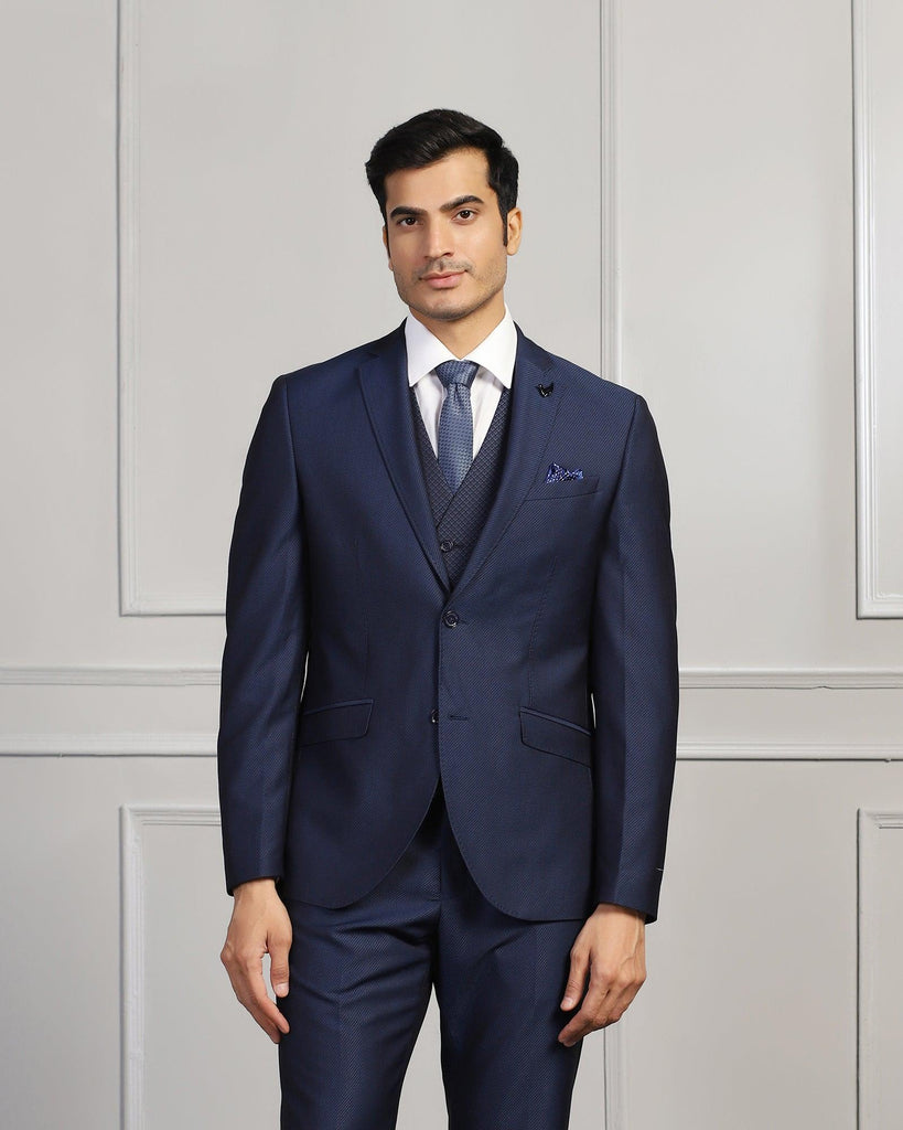 Three Piece Navy Textured Formal Suit - Mercer