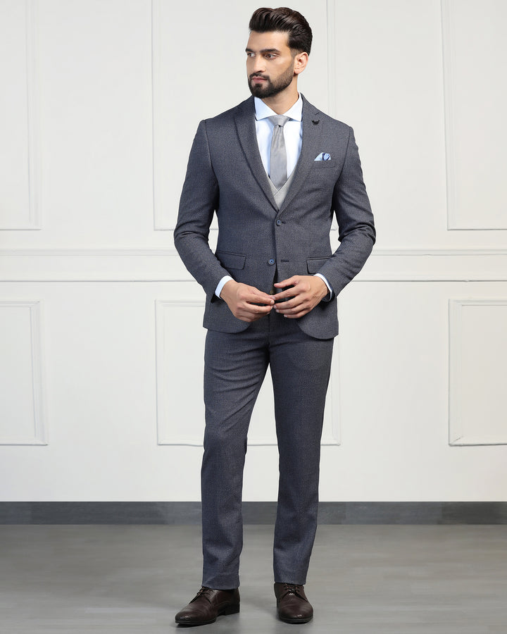 Three Piece Navy Textured Formal Suit - Helm