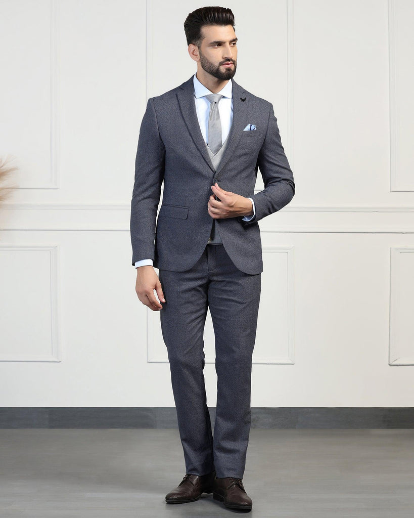 Three Piece Navy Textured Formal Suit - Helm