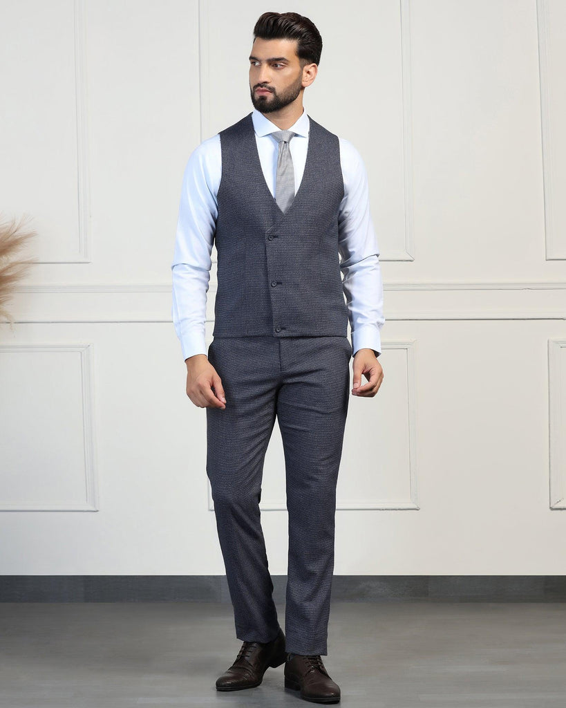 Three Piece Navy Textured Formal Suit - Helm