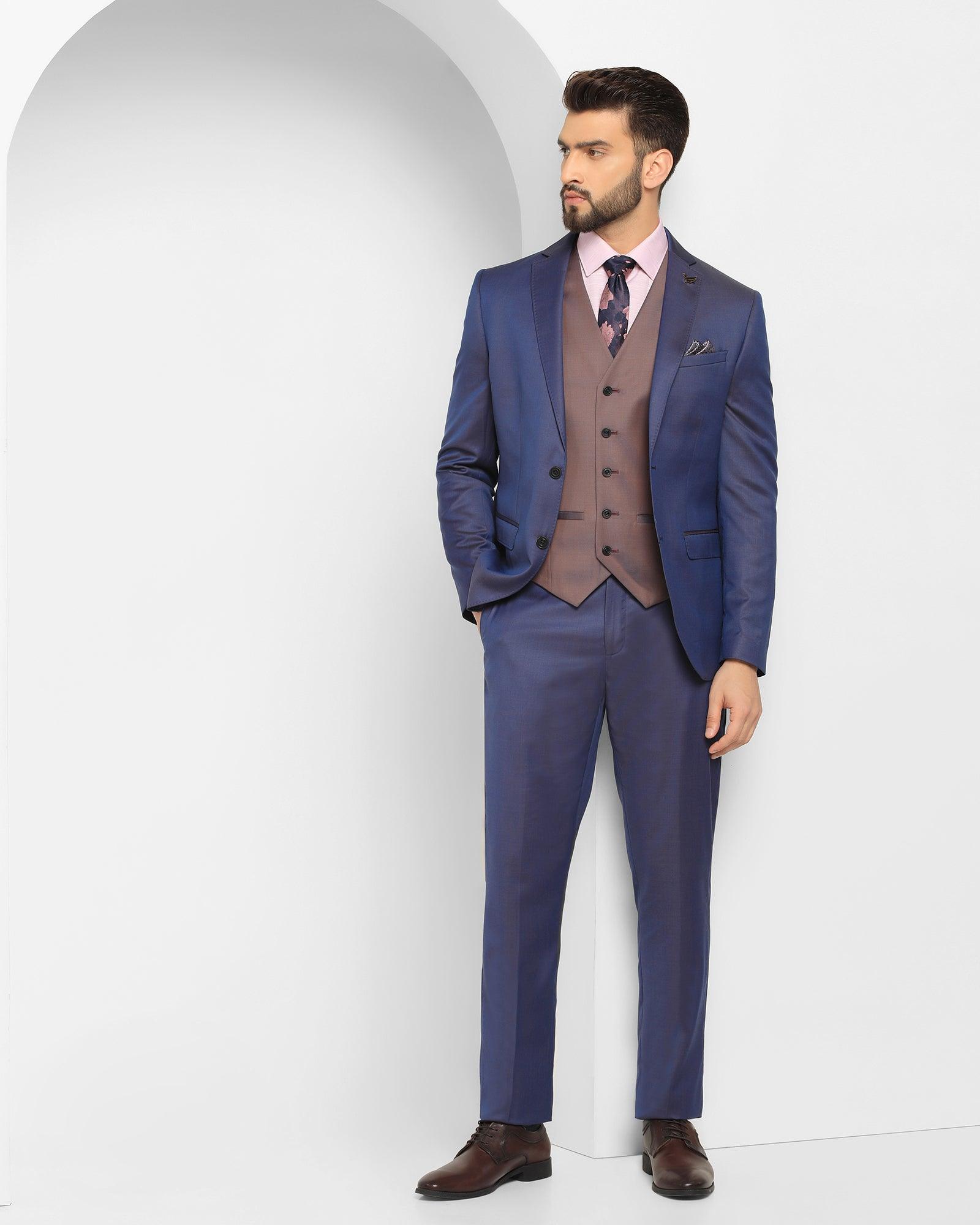 Three Piece Navy Textured Formal Suit - Jade - Blackberrys
