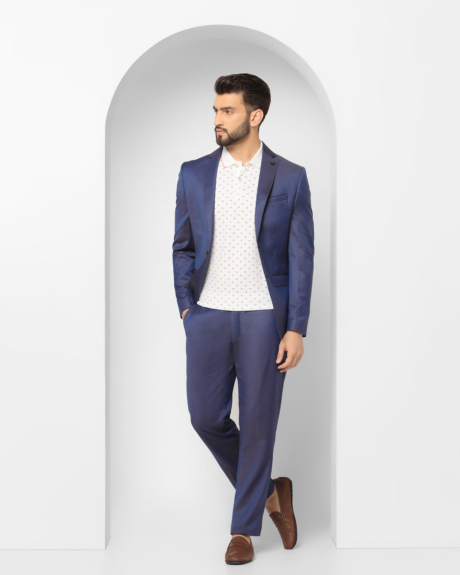 Three Piece Navy Textured Formal Suit - Jade - Blackberrys