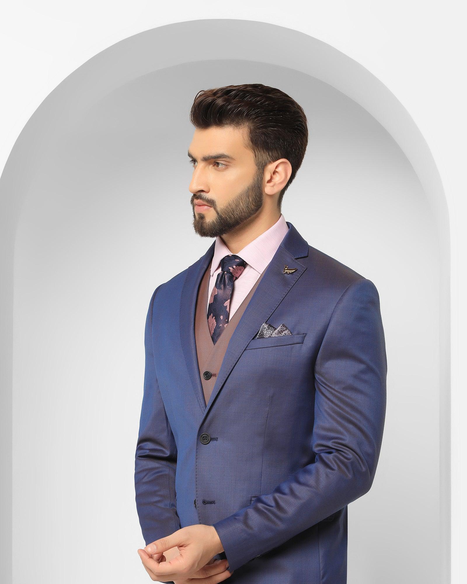 Three Piece Navy Textured Formal Suit - Jade - Blackberrys