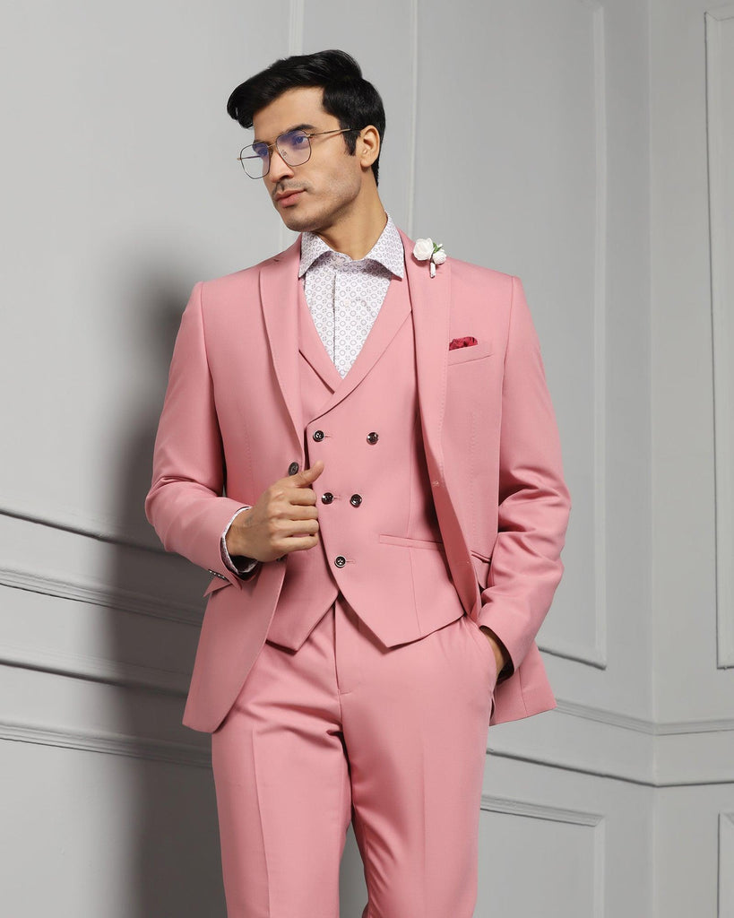 Three Piece Pink Solid Formal Suit - Raylit