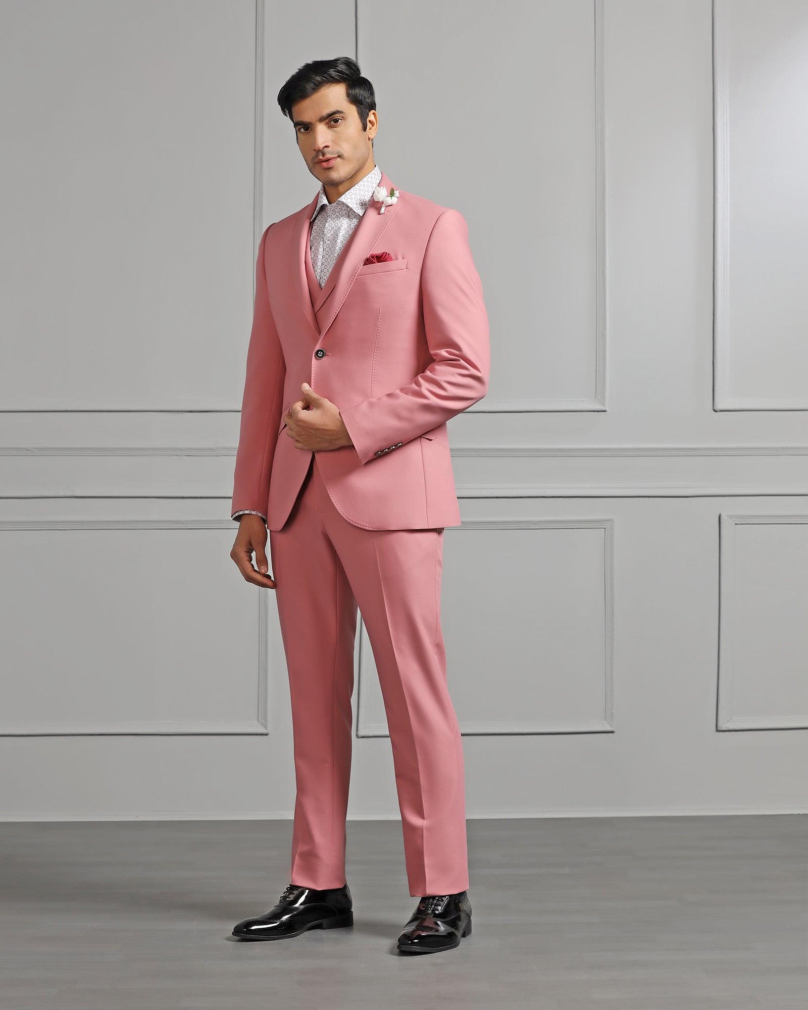 Three Piece Pink Solid Formal Suit - Raylit
