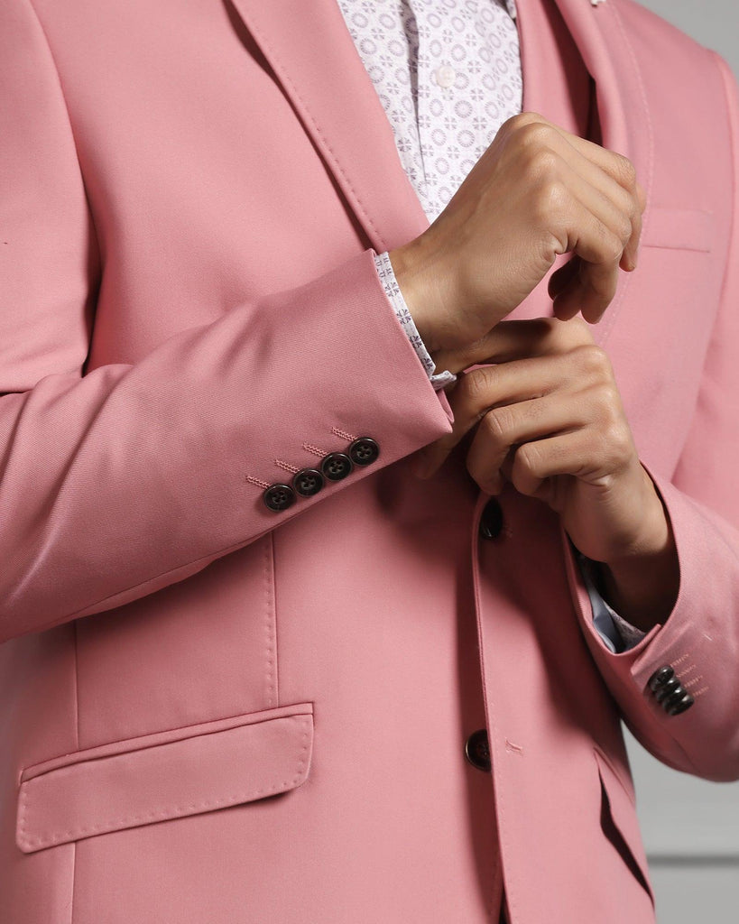 Three Piece Pink Solid Formal Suit - Raylit