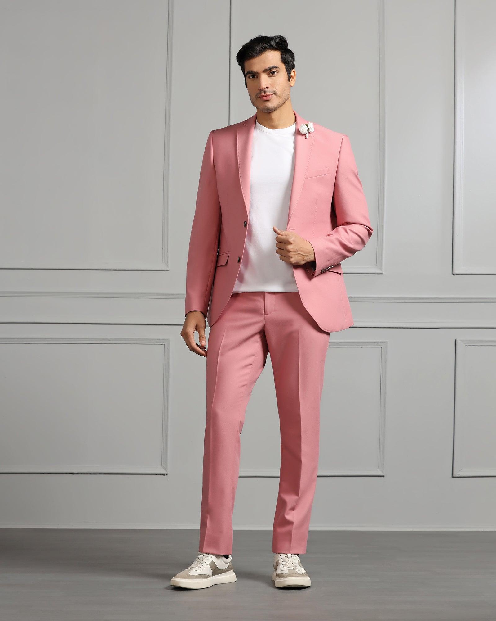 Three Piece Pink Solid Formal Suit - Raylit