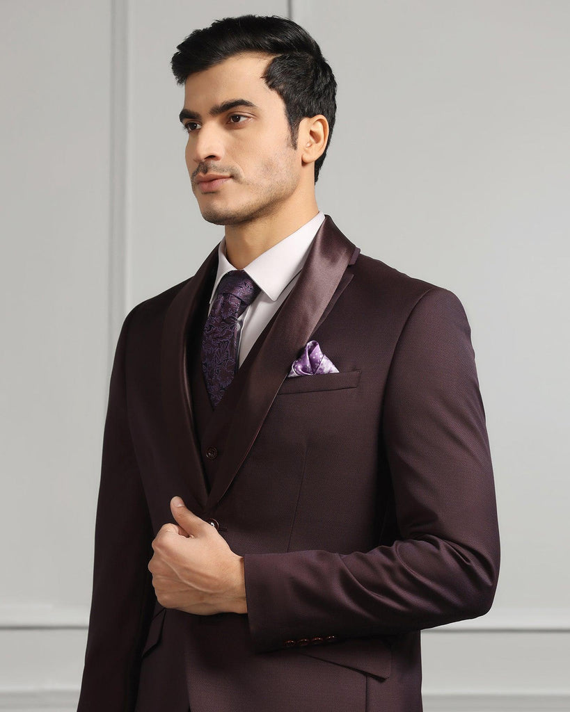 Three Piece Purple Solid Formal Suit - Oestin