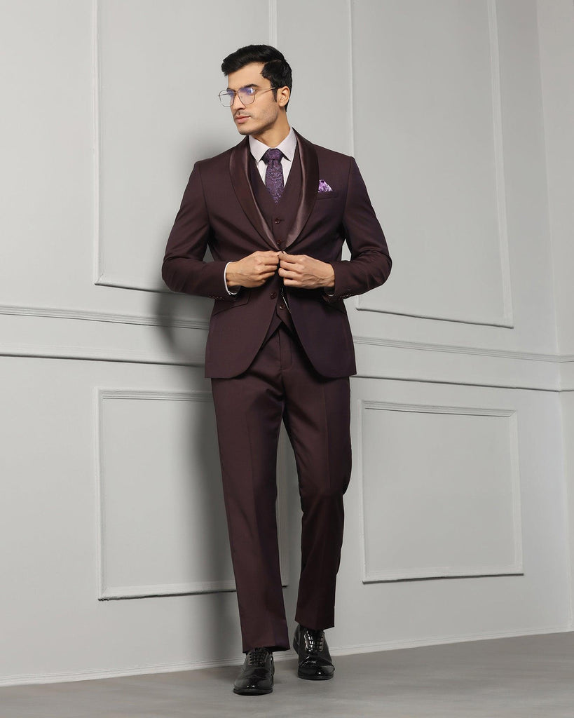 Three Piece Purple Solid Formal Suit - Oestin