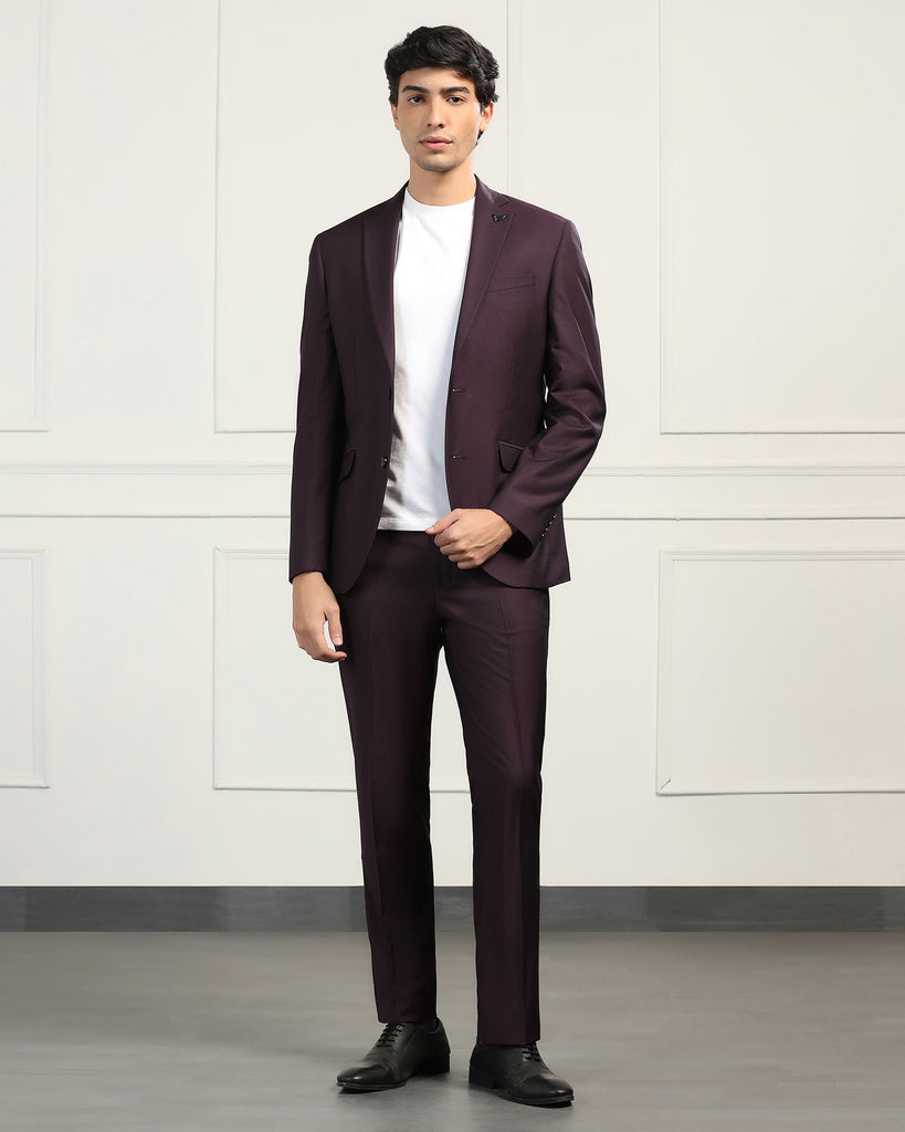 Three Piece Wine Textured Formal Suit - Inigo