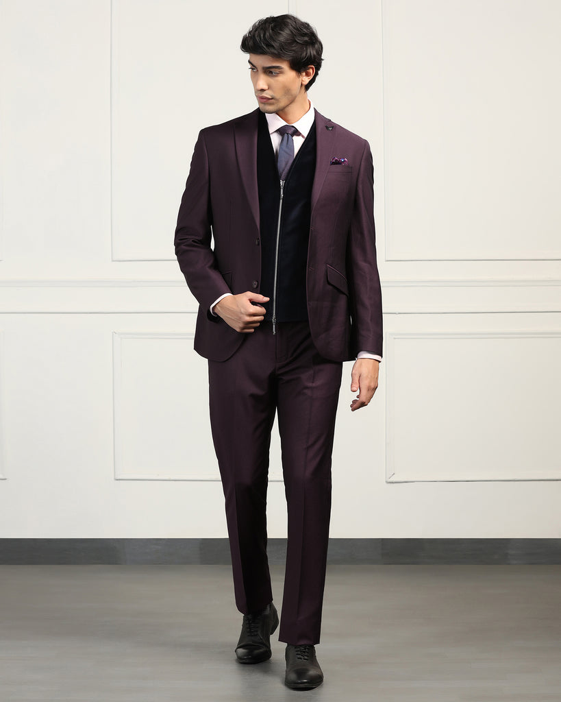 Three Piece Wine Textured Formal Suit - Inigo