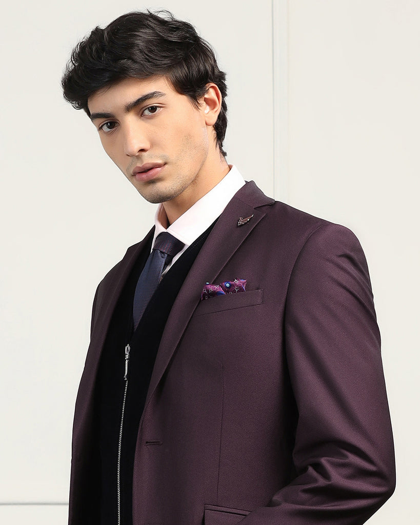 Three Piece Wine Textured Formal Suit - Inigo