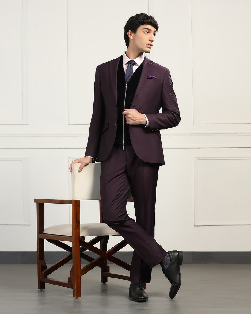 Three Piece Wine Textured Formal Suit - Inigo