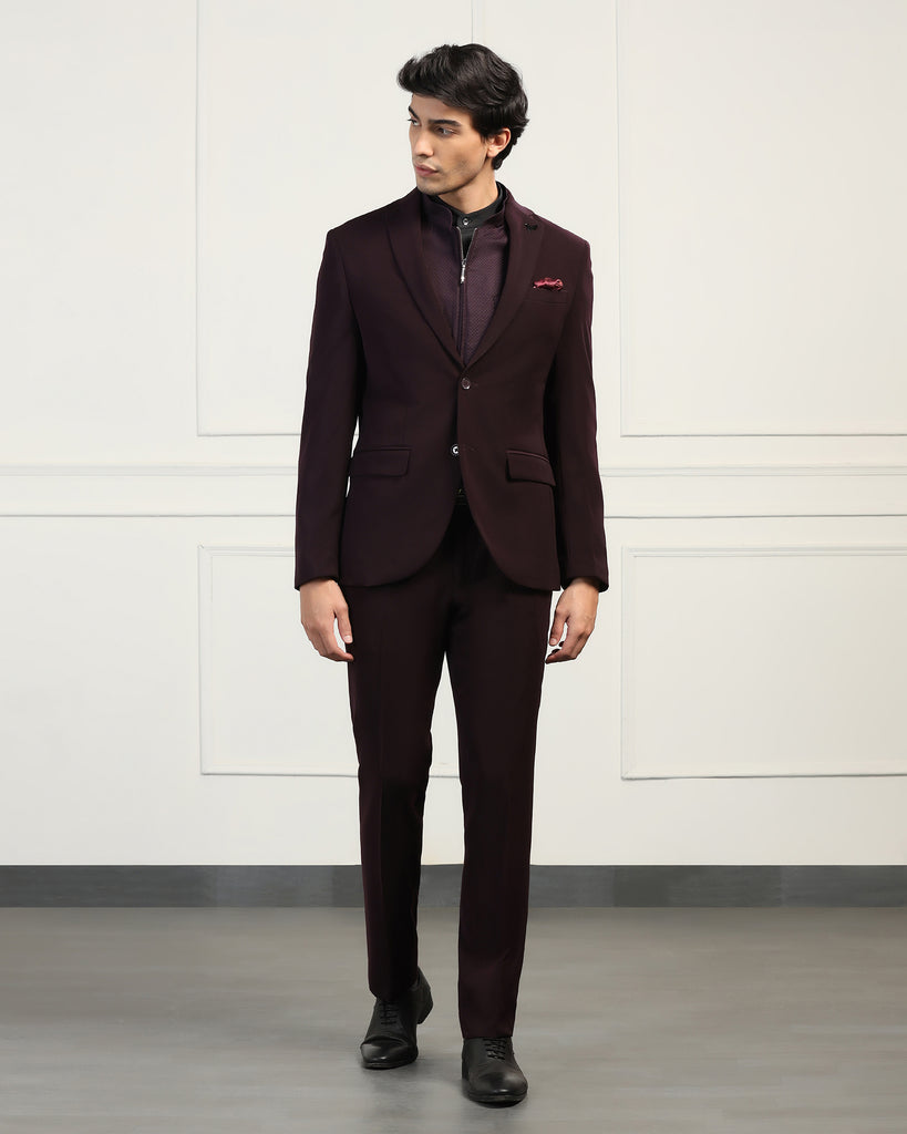 Three Piece Wine Textured Formal Suit - Josfer