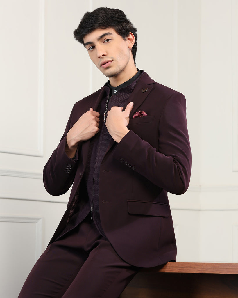 Three Piece Wine Textured Formal Suit - Josfer